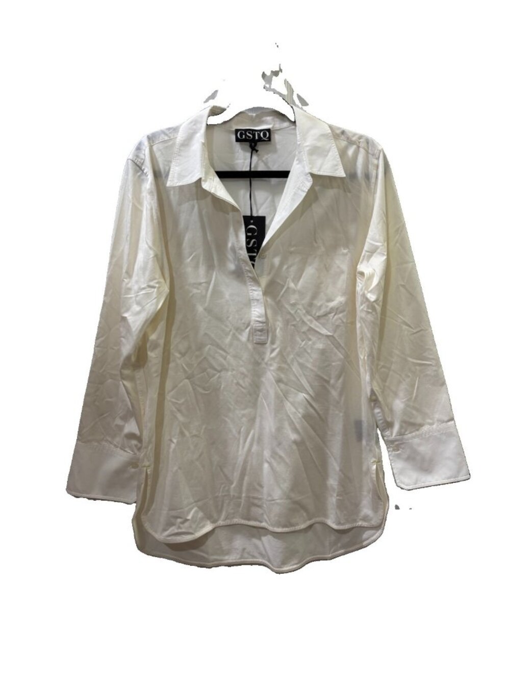 GSTQ Long Sleeve Collared Snow White Blouse Classic Women Medium Old Money